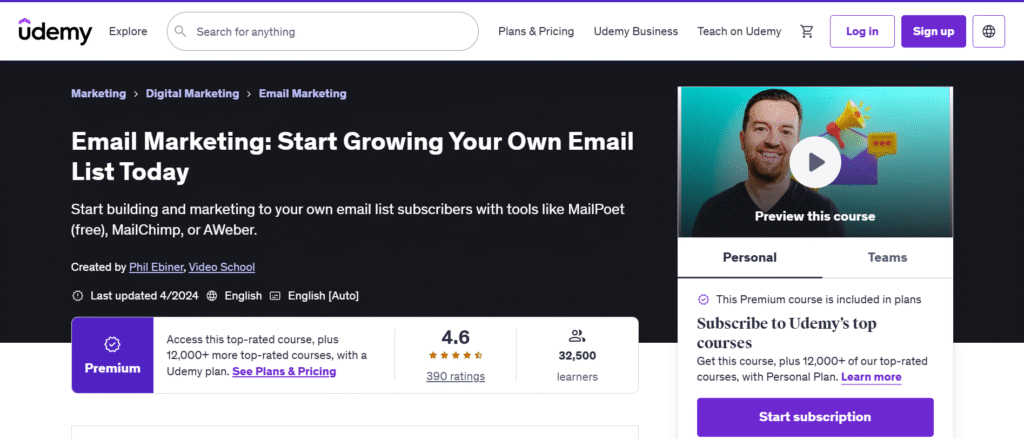 Udemy : email marketing certificate