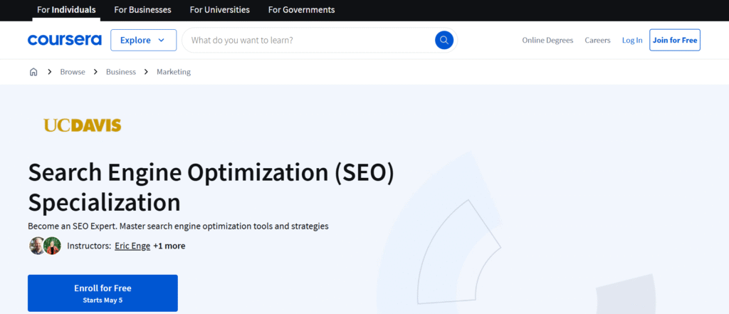 Coursera – Search Engine Optimization Specialization by UC Davis