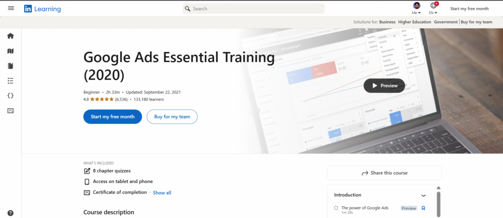 Advanced Google Adword Training (LinkedIn Learning)