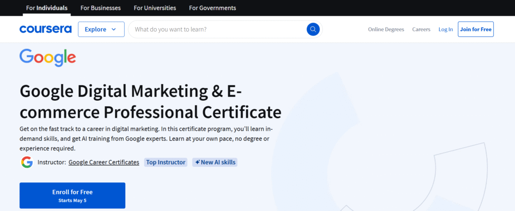 Google Digital Marketing & E-commerce Professional Certificate